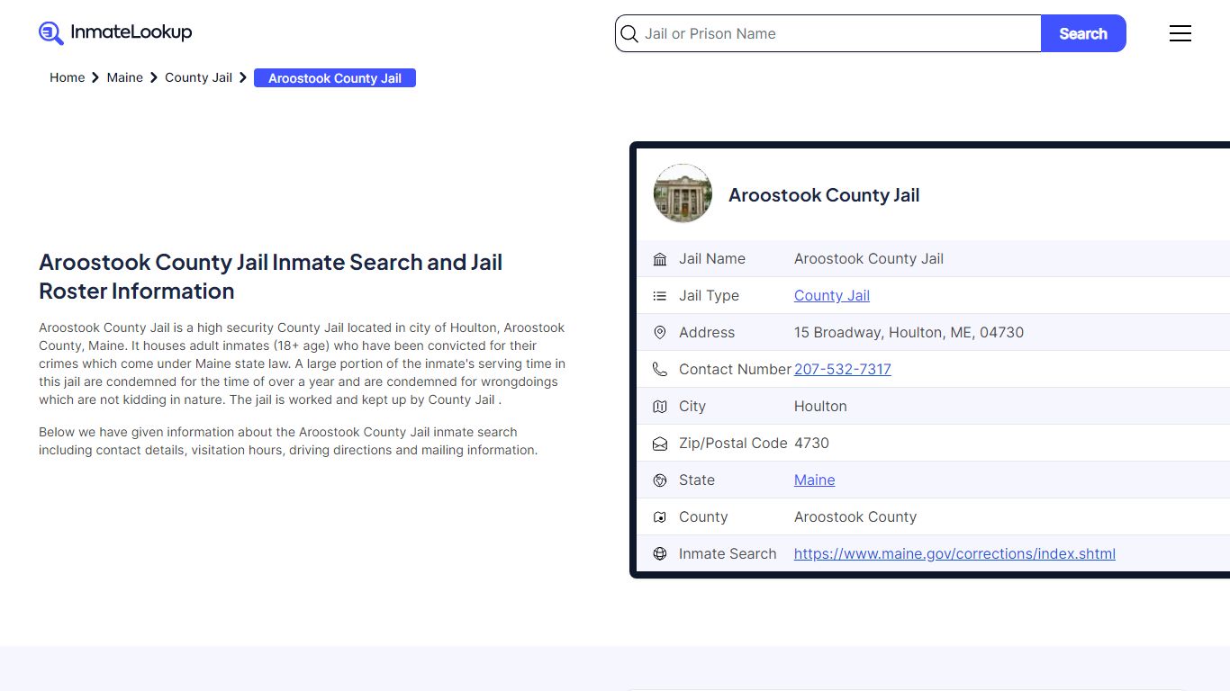 Aroostook County Jail Inmate Search and Jail Roster Information